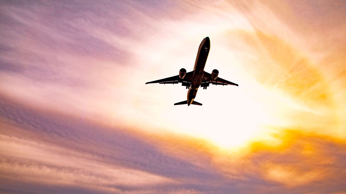 sky, plane, flying, pink clouds